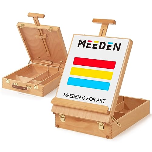 MEEDEN Table Top Easel for Painting: Portable Tabletop Easel with Storage | Wood Easel for Adults - Sketch Box Easel for Students Artist Beginner - Art Desk Easel for Plein Air Natural 16.7"x13" - color: Natural, size: Large