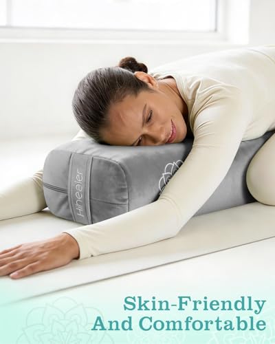 3 in 1 Yoga Bolster Pillow Set, Premium Rectangular Velvet Cushion - color: Stone Gray