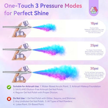 SAVILAND Advanced 30 PSI Airbrush Kit: Purple AirBrush for Nails 0.3s Instant atomization Three-Mode Limitless Nail Art Creativity & Salon-Perfect Instant Color Nail Airbrush Machine for Ombre French - color: Purple Pro