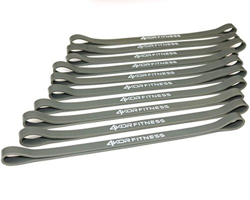 4KOR Fitness Resistance Loop Band Set, Perfect for Crossfit, Yoga, Physical Therapy, and Booty Building - color: Set of 10 Extra Thick 0.5” wide/Grey