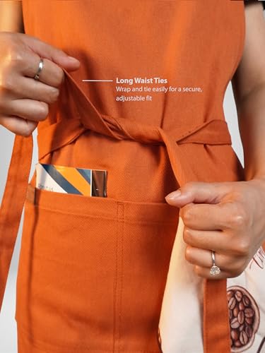 100% Cotton Kitchen Apron with 2 Pockets – Adjustable Chef Apron for Cooking Baking BBQ – Unisex Apron - color: Ochre