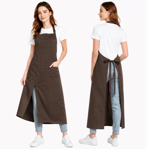 Pottery Split-Leg Make Ceramic Apron, Long Split-Leg Artist Painting Apron with 3 Pockets for Men and Women - color: Brown