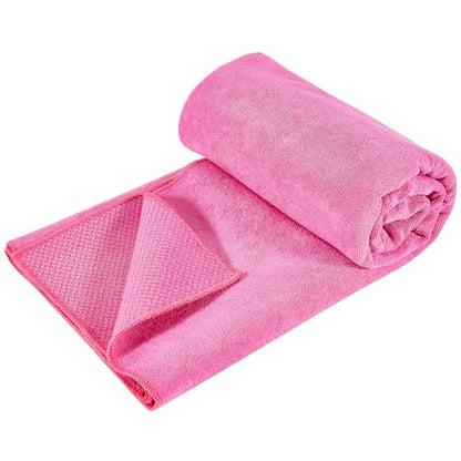 Hot Yoga Towel with Grip Dot, Non Slip Sweat Absorbent Microfiber Yoga Mat Towels for Hot Yoga, Pilates, Fitness and Workout 72inch x 24inch - color: Hot Pink