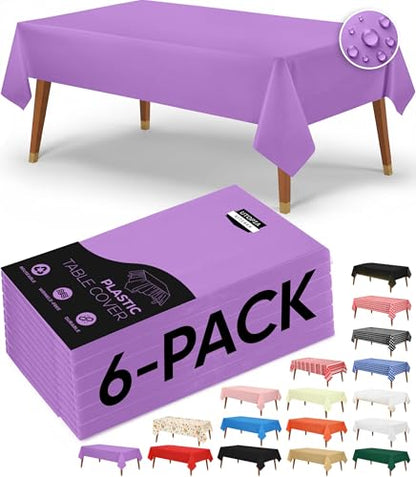 Utopia Kitchen Plastic Table Cloth Disposable [Lavender, 6 Pack] | Rectangle Tablecloth Waterproof Stain Resistant Party Table Cover - color: Lavender, size: 54X108 Inch - 6PC