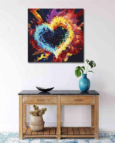 TOCARE Framed Paint by Numbers Kit for Adults Beginners & Kids Ages 8-12, 12x12inch Love Heart Paint by Number with Frame, Love Paint by Numbers Framed Canvas (Without Easel) - color: TC-F-284