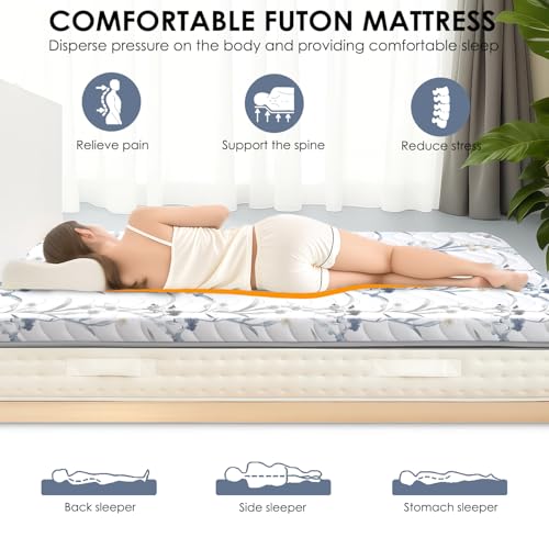 SCHNAUZER HOME Japanese Futon Floor Mattress Twin 3.5" Thick Ink Wash - color: Ink Wash White, size: Twin( 80 x 39 )