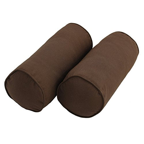 Blazing Needles Double-Corded Solid Twill Bolster Pillows with Inserts (Set of 2), 20" x 8", Chocolate - color: Chocolate