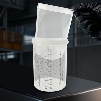 ENDOZER Disposable Paint Cup 50 Pack 27 Ounce(800ML) Mixing Cups for Automotive Spray Gun with 50 Liners and Lids System, 1 Hard Cup with Retainer Ring, 20 Plugs, 2 Adapters for Paint Gun - color: Dis-800ml-50pcs