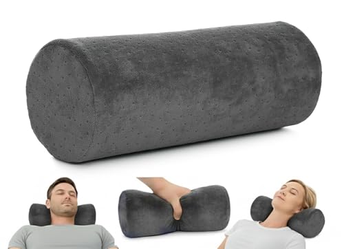 AllSett Health Round Cervical Roll Cylinder Bolster Pillow with Removable Washable Cover, Ergonomically Designed for Head, Neck, Back, and Legs, Grey | 13"X 5" - style: 13x5 Inch, Soft, Grey
