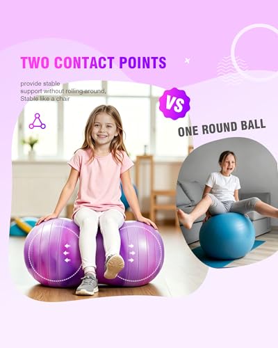 ZOOJOY Peanut Ball for Kids and Adults | 18/20Inch Anti-Burst Exercise Ball - color: Pink & Purple, size: 35 x 18 Inch