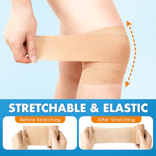 LotFancy Self Adhesive Bandage Wrap, 6 Pack, 3 inch x 5 Yards Non Woven Cohesive Bandage, First Aid Medical Tape for Sports Athletic Wrist, Ankle, Sprains & Swelling - size: 3x180 Inch (Pack of 6)