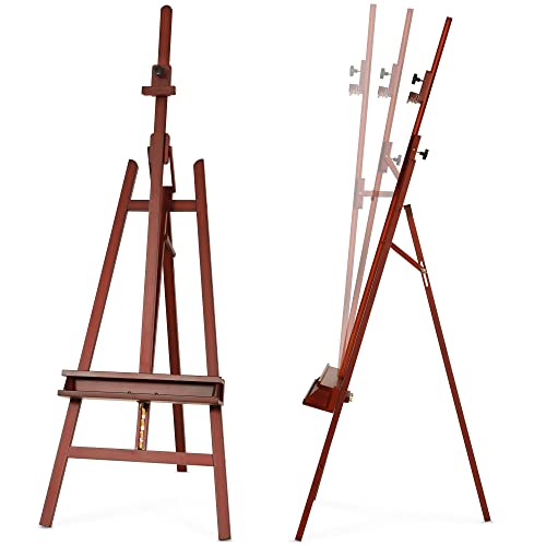 VISWIN Inclinable A-Frame Easel for Painting & Display, Adjustable 65"-89" H, Holds Canvas up to 49", Beech Wood Easel Stand with Storage Tray, Large Art Easel for Adults, Artists, Beginners - Walnut - color: Walnut