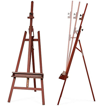 VISWIN Inclinable A-Frame Easel for Painting & Display, Adjustable 65"-89" H, Holds Canvas up to 49", Beech Wood Easel Stand with Storage Tray, Large Art Easel for Adults, Artists, Beginners - Walnut - color: Walnut