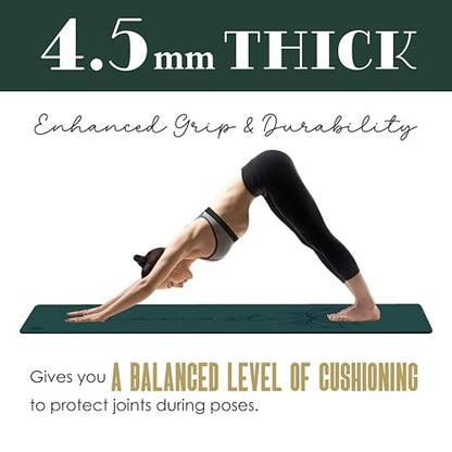 Premium PU Yoga Mat, 4.5mm Non Slip Natural Rubber Exercise Mat with Strap for Yoga, Pilates, Stretching & Fitness - color: Dark Green