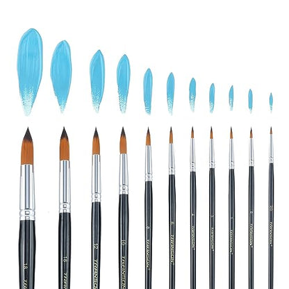 Transon 11pcs Round Paint Brush Basic Set for Watercolor, Acrylic, Gouache, Ink, and Tempera Painting (Pack of 3) - size: Round 11 PCS (Pack of 3)