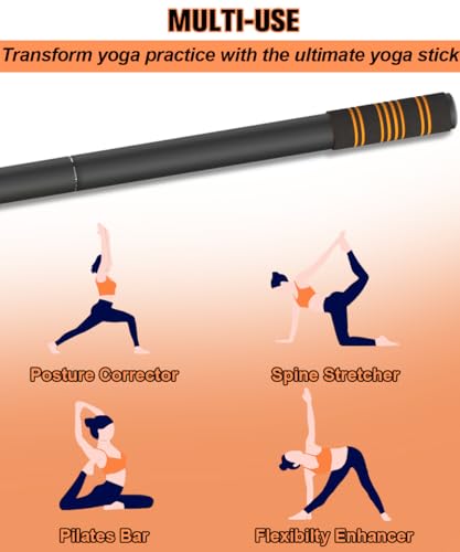 Queension 5ft Yoga Stick Adjustable Stretching Bar for Mobility & Balance | Heavy-Duty Steel Multi-Functional Fitness Pole with 4 Steel Rods & Comfort Foam Grips - color: Black