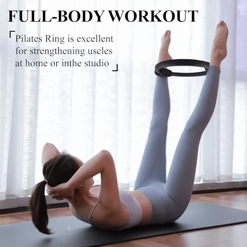 12 Pack Pilates Ring Set - 15 Inch Magic Circle Bulk Yoga Fitness Rings for Full Body Toning, Core Workout and Postpartum Recovery - Portable Lightweight Resistance Circle (6 Black, 3 Blue, 3 Pink)