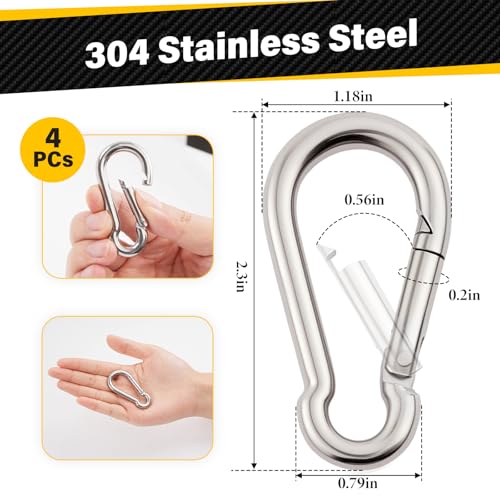 Hammock Hanging Kit, Load Capacity 1400 lb, Stainless Steel Hammock Hook Carabiner Set for Yoga Hammock Swing Chair Indoor Outdoor Relaxation (4-Pack Carabiner Clips) - color: 4-pack Carabiner Clips