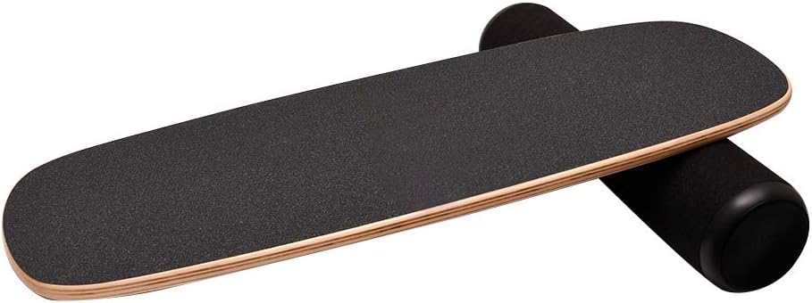 Balance Board Surf Trainer with Adjustable Stoppers - 2 Different Distance Options Balance Board for Surfing, Snowboarding, Skiing, Skateboarding, 300lbs Capacity - color: Black