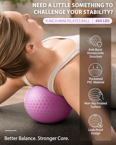 LIONSCOOL Pilates Ring Set 14" Magic Circle, 9" Mini Ball, Resistance Bands - color: Purple
