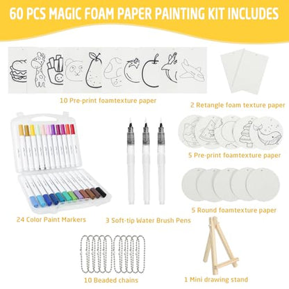 Nardo Visgo 60 Pcs Magic Foam Texture Painting Kit, Including 22 Pcs 3D Foam Paper, 24 Colors Acrylic Paint Markers, Magic Puffy Paint, DIY Bubble Drawing Art Supplies Kit