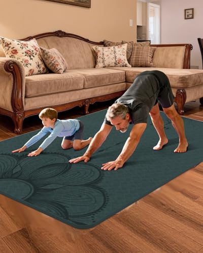 Large Yoga Mat (75.5"x47.6"x0.4"）Extra Wide & Thick 10mm | Non-Slip Exercise Mat, High-Density TPE Mat for Yoga Pilates & Home Gym Workouts - color: Forest green
