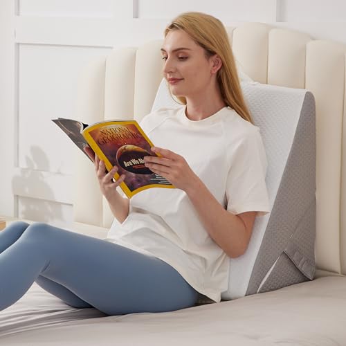 BIEEZZK Wedge Pillow, Adjustable Back Pillow for Sleeping, 9&12“ Bed Wedge Pillow Set for After Surgery, Triangle Memory Foam Pillow Wedges for Headboard, Acid Reflux, Snoring, GERD, White/Grey - color: White/Grey, size: Adjustable Wedge