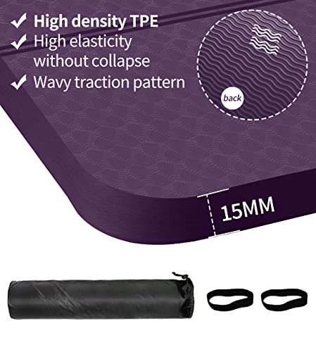 nuveti Large Exercise Mat - 15mm/20mm/30mm Thick Yoga Mat | Workout Mat for Fitness, Yoga, Pilates, Stretching & Floor Exercises for Women & Men with Free Carrying Bag - color: DarkPurple 1, size: 183X80X15MM