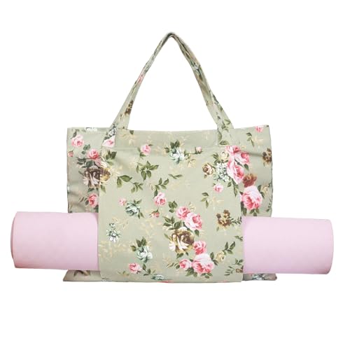 Yoga Mats bag for Women, Canvas Bags for Yoga Mat & Blocks Women, Floral Gym Valentine's Day Gifts for Yoga Lover - color: Light Green