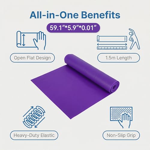 1.5M Resistance Band Elastic Stretch Band for Yoga Pilates and Strength Training - color: purple