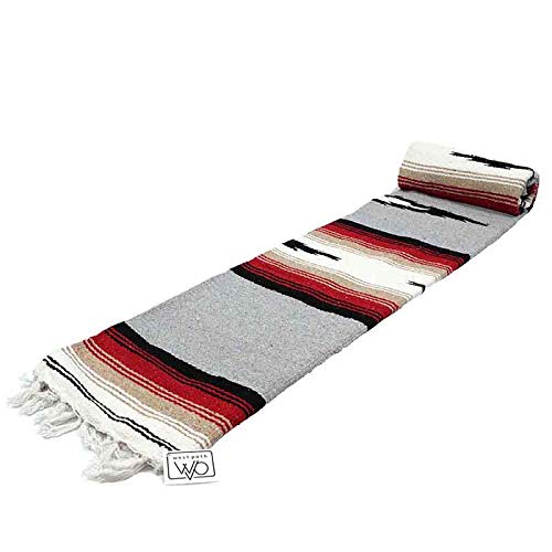 Open Road Goods Mexican Diamond Blanket - XL Heavyweight Yoga Blanket – Handmade in Mexico - Thick Boho Serape Saltillo Style Throw for Beach, Picnic, Home, Camping and More! (Grey Baja) - color: Grey Baja