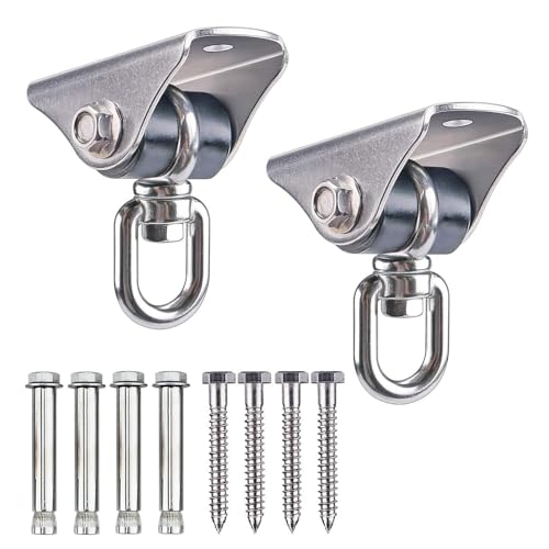 2 Pack 360° Swivel Silent Swing Hanger 1000 LB Capacity Hanging Chair Mount Stainless Steel Ceiling Swing Hardware Mount for Hammock Chair, Porch Swing, Yoga Swing, Heavy Bag, Aerial Silks - color: 2pcs 360° Silent Swing Hanger