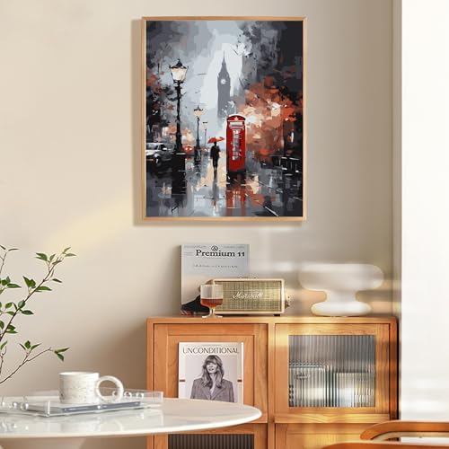 Paint by Numbers Kit for Adults Beginner, London City View Street Scenery Adult Paint by Number Kits on Canvas without Frame, Big Ben Acrylic Oil Paint by Numbers for Home Decor Gift 16” W x 20”L - color: LKOP005, size: Frameless