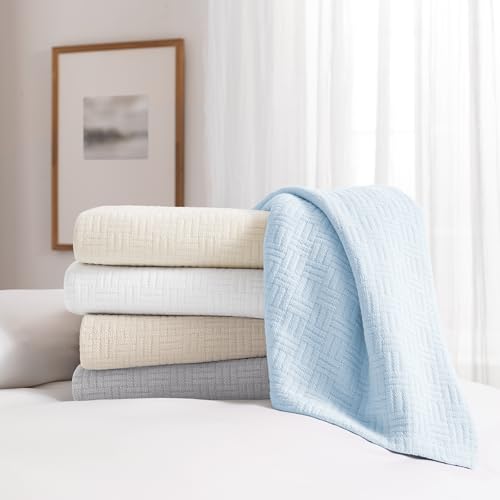 Arkwright Basket Weave Throw Blanket - 100% Ringspun Cotton All Season Throws, Luxury Hotel Quality, Soft on Skin, Breathable, 300 GSM for Bed, Sofa, and Chair, 50 X 70 in, White - color: Bright White, size: Throw (50x70)