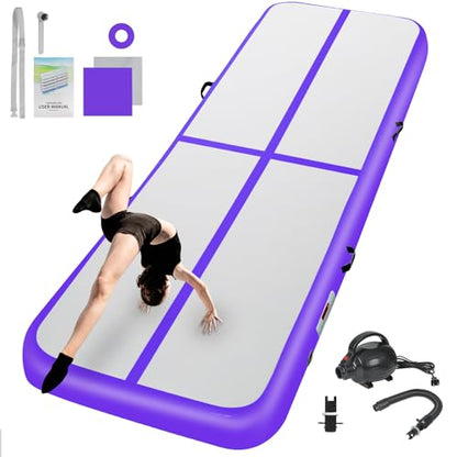 Inflatable Gymnastics Mat Air Tumble Track Tumbling Mats with Pump - color: Purple, size: 10ft*5ft*6inch(3m*1.5m*15cm)