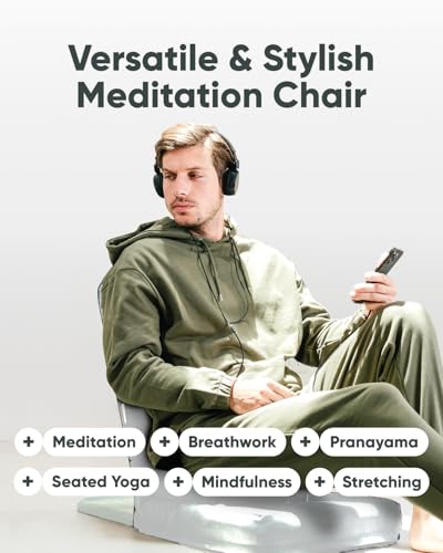 Mindful Modern Folding Pro Meditation Chair - Adjustable Meditation Seat with Back Support and Half Moon Buckwheat Meditation Cushion - Comfortable Mindfulness Living Room Floor Chair - color: Classic White