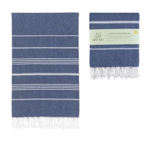 WETCAT Turkish Beach Blanket Sandproof (82"x82") 100% Turkish Cotton, Made in Turkey - Sand Free, Ultra Soft, Extra Large Throw for Picnic – Dark Blue - color: Dark Blue, size: XL Beach Blanket (82" x 82")