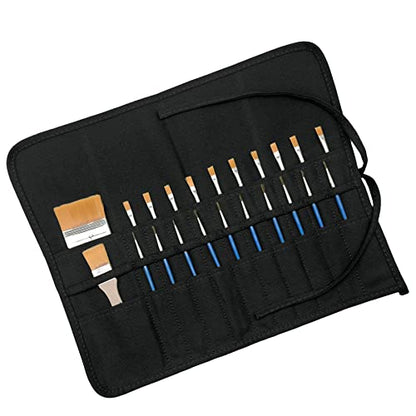 Funny live Paint Brush Holder Art Supplies, Artist Brush Holder & Storage Organizer Roll-Up Case Bag, Protect Acrylic Oil Watercolor Paintbrushes (Black 22 Slot Pockets) - color: Black 22 Slot Pockets