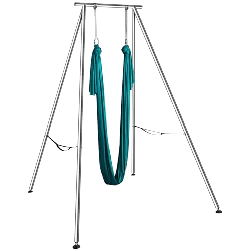 VEVOR Adjustable Yoga Aerial Rig, Aerial Silk Stands with Height Adjustable 5-11FT, Portable Stainless Steel Rig& Aluminum Frame Legs, Fit with Hoops/Lyra/Silks/Hammock - color: Green