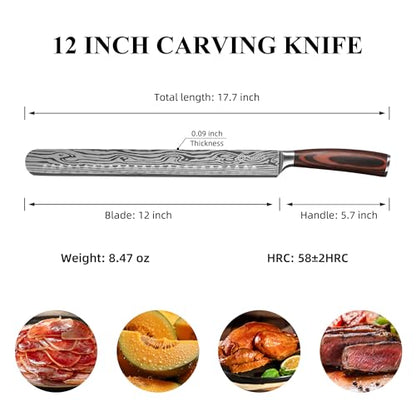 12 Inch Carving Knife,Brisket Knife for Roasts and Turkey | Ultra Sharp-High Carbon German Stainless Steel BBQ Slicing Knife with Gift Box - color: 12 inch Carving Knife