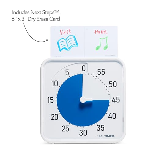 Time Timer Original 8" Visual Countdown Timer – Medium 60-Minute Silent Classroom Visual Timer for SEL, Emotional Regulation, Focus, Calm Transitions, ADHD, Autism – (Blue & White) - color: Blue & White, size: 8 Inch