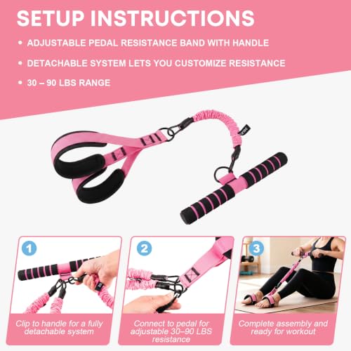 Multifunctional Foot Pedal Resistance Band Set 30-90LB | Sit Up Assist Strap, Adjustable Strength Home Gym Fitness Equipment for Full Body Workout – Portable Home Gym for Men & Women