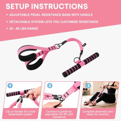 Multifunctional Foot Pedal Resistance Band Set 30-90LB | Sit Up Assist Strap, Adjustable Strength Home Gym Fitness Equipment for Full Body Workout – Portable Home Gym for Men & Women