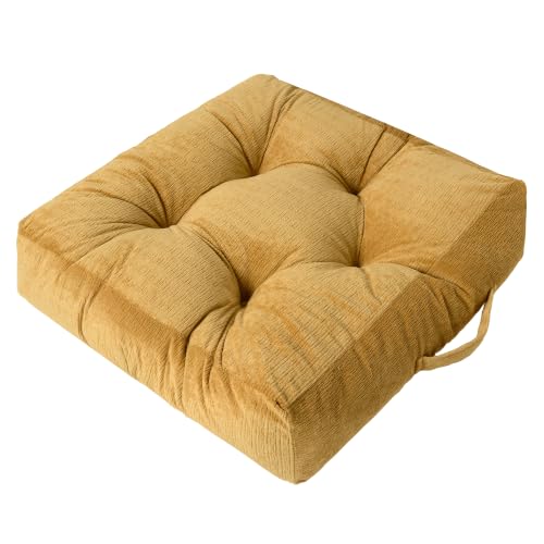 Floor Pillow Cushion for Adults Sitting | Large Meditation Cushion Pillow with Handle for Tatami Living Room or Yoga (1, Square, Ginger, 22 x 22 x 6 inches) - color: Square Ginger