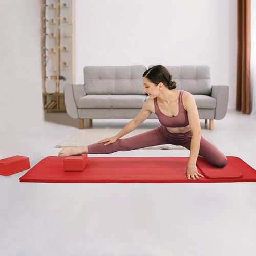 BalanceFrom 71x24 Inches Yoga Mat with Knee Pad and Optional Blocks – Extra 1-Inch Thick Non-Slip Foam with Anti-Tear Surface and Carrying Strap for Home, Studio, or Gym Workouts - color: Red, style: Mat & Knee Pad & Yoga Blocks