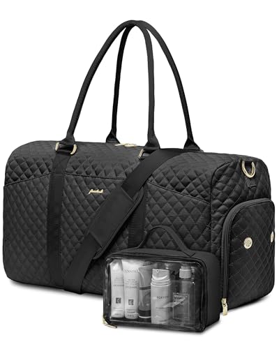 Women Weekender Travel Duffle Bag: Travel Duffel Overnight Bags with Shoe Compartment Large Carry on Tote with Toiletry Bag Weekend Traveling Yoga Gym Hospital Bag for Women with Wet Pocket Black - color: 01-Black, size: X-Large