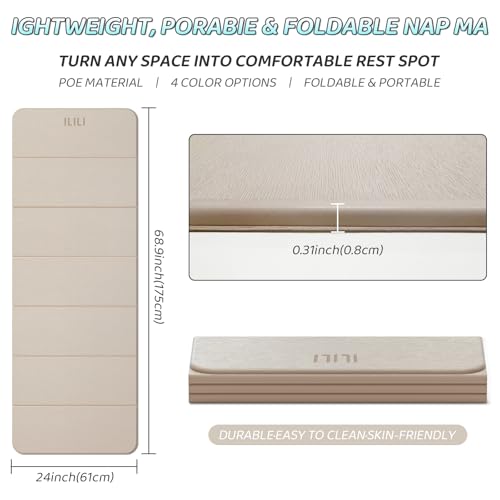 ILILI Foldable Yoga Mat 71 * 24 * 0.3 Inch - color: Beige