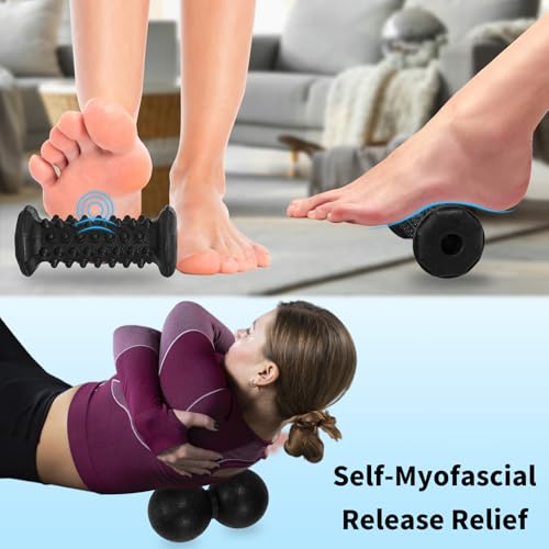 5-in-1 Foot Massager Roller Set for Plantar Fasciitis & Heel Pain Relief | Deep tissue massage for feet, calf, arch and heel pain. for plantar fasciitis relief, home, office and travel use - color: 5-piece Set(black)