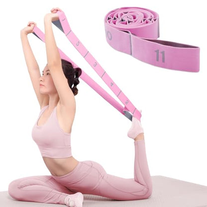 11 Loops Stretch band - Yoga, Pilates, Ballet, and Physical Therapy Stretching strap for Flexibility, Leg Stretching, and Exercise - Durable Stretching equipment for Dance and Fitness - color: 11 Grids-Pink