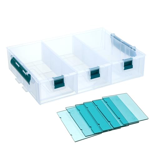 MyGift Single Stackable Tray, Add-on for 11 Inch Clear Arts & Crafts Storage Box with Blue Accents, 9 Compartment Sewing Supplies Organizer 3 Drawers and Removable Dividers - color: Clear& Blue (Add on Tray Only)